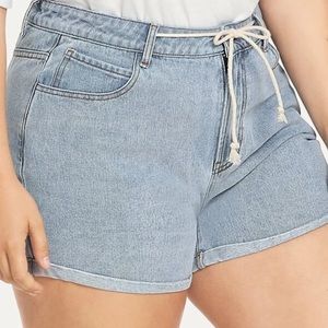 Plus Size Drawstring High Waisted Jean Shorts.
